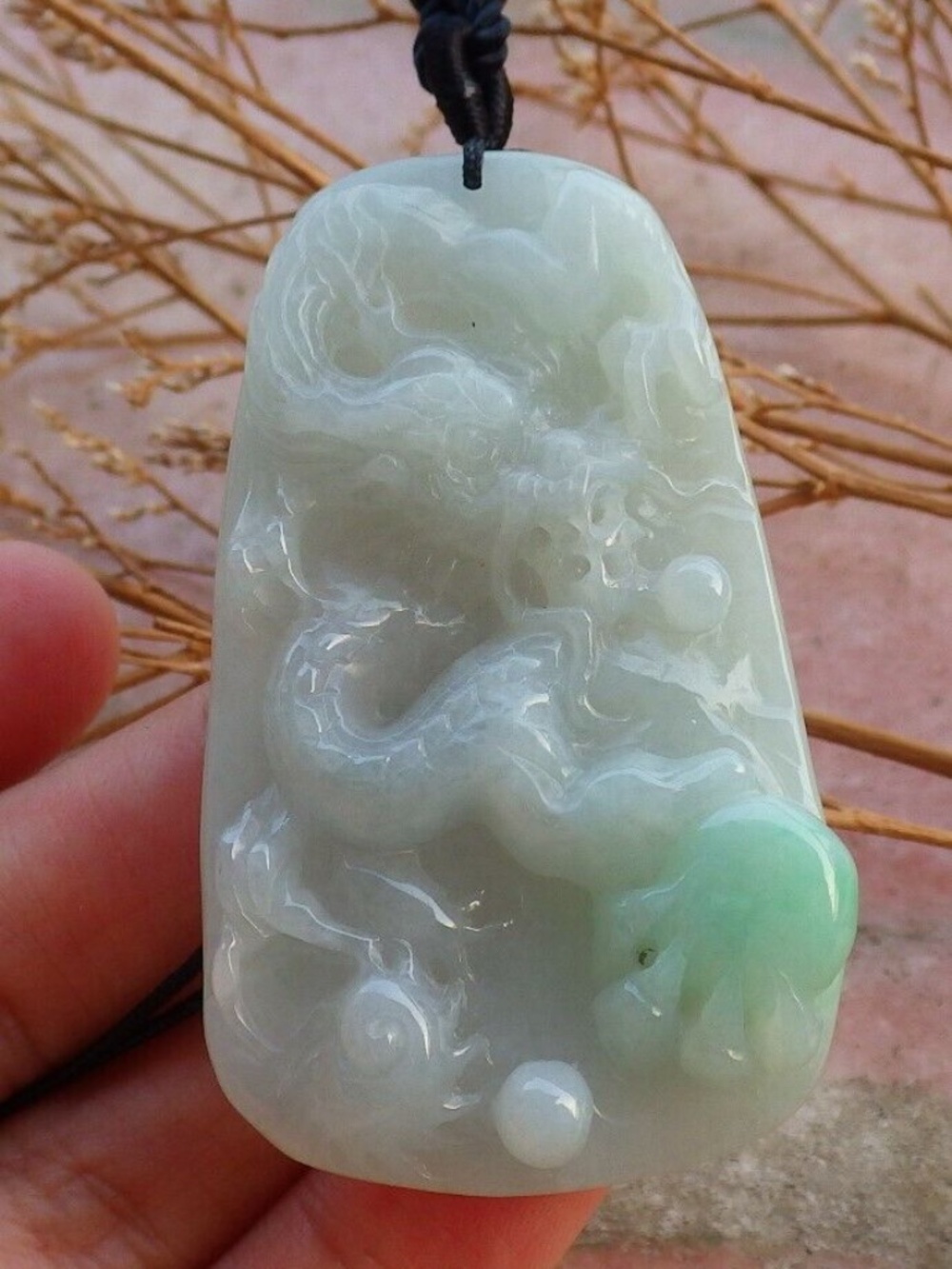 Certified Hand Carved Natural Burma A Jade jadeite Dragon Pendant Necklace